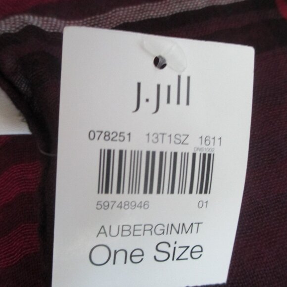 J.Jill Aubergine Scarf Plaid Stripes Infiniti Scarf Purple Red One Size 33 x 21 - Picture 3 of 8